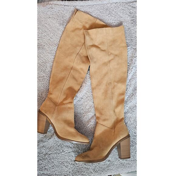 Saint Priscilla Tan Suede Leather Knee High Slouch Boots  BP Tan Over the Knee Boots